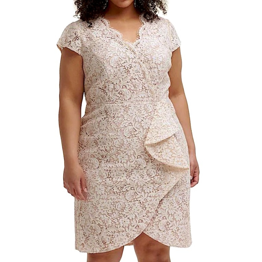 Vince Camuto Ivory Lace Overlay Wrap-Style Dress 
Size 22W NWT